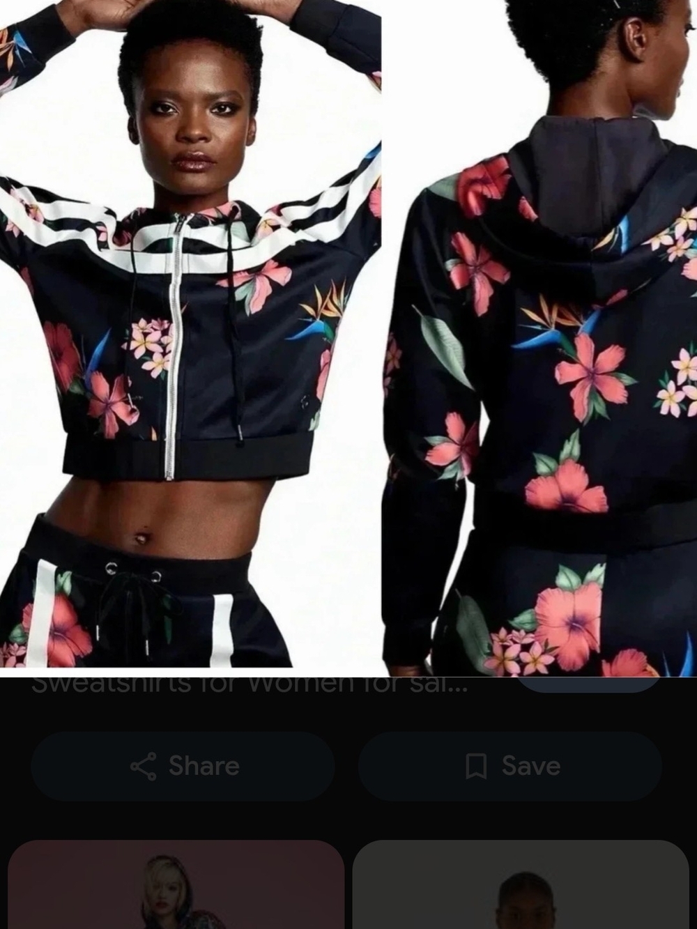 True Religion Black Floral Cropped Track Jacket And Jogger Pants